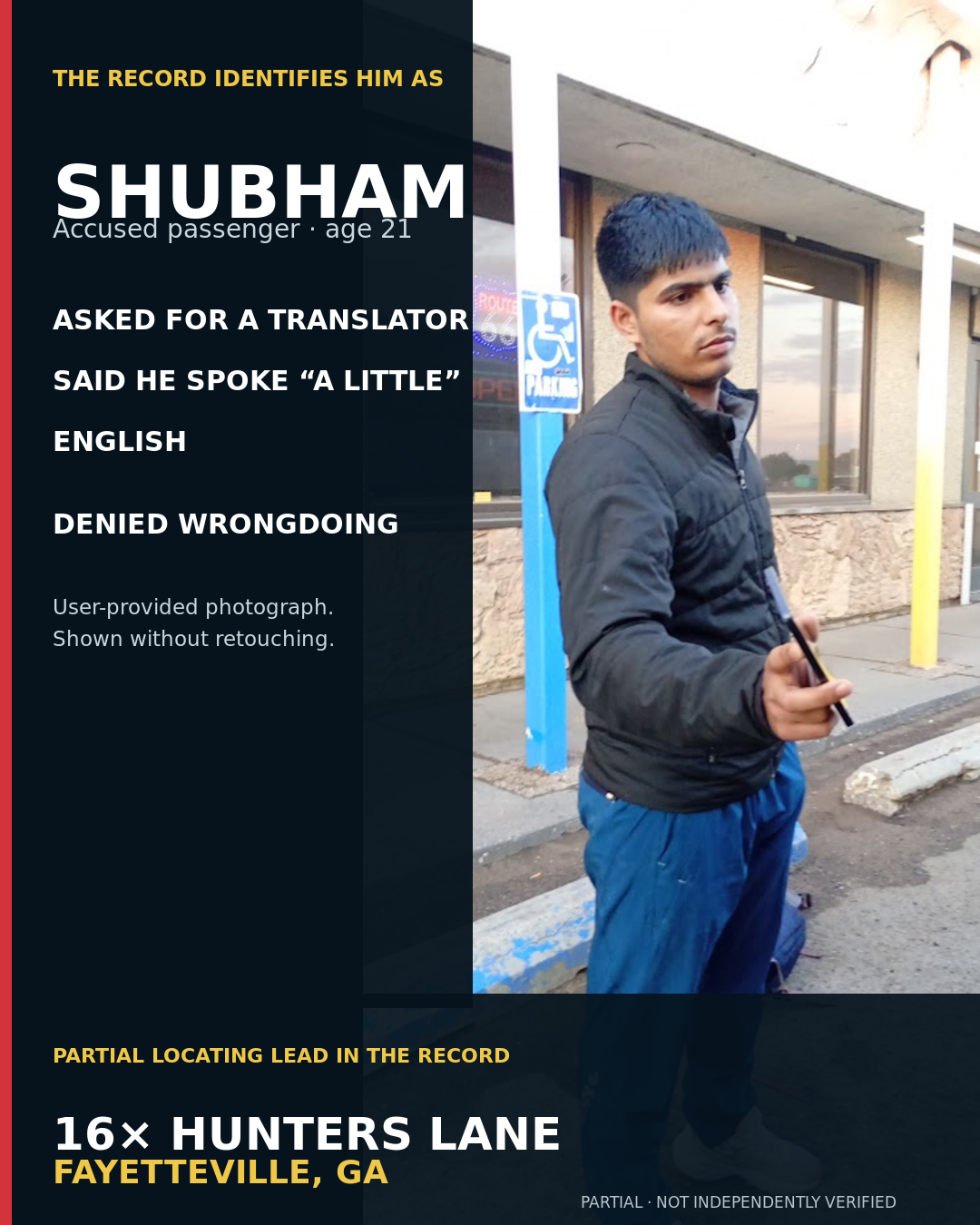 Unretouched user-provided photograph of Shubham with facts from the identity record
